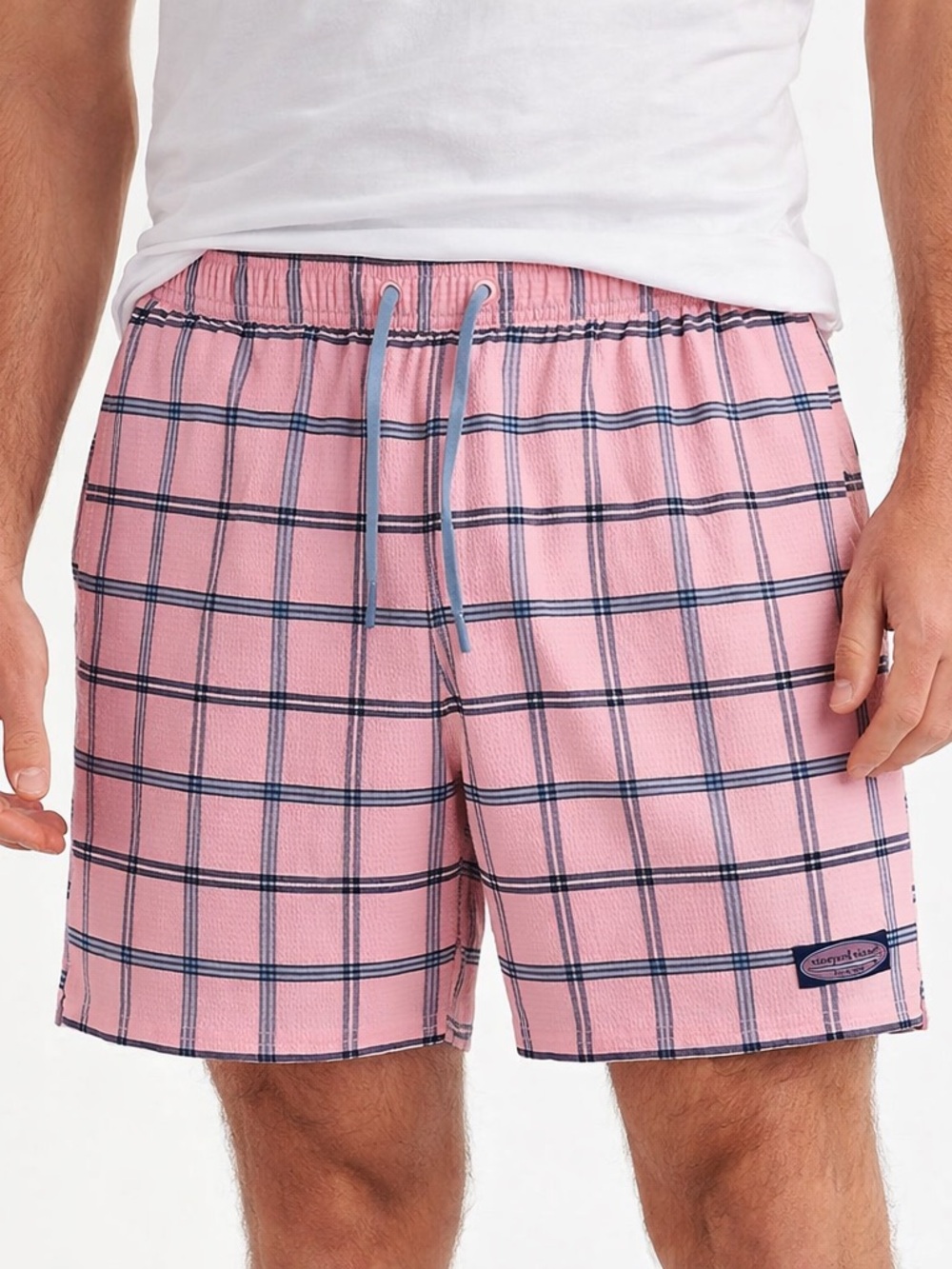 Vineyard Vines Swim Trunks Men’s Med Plaid Pinky Peach Drawstring Pockets Liner